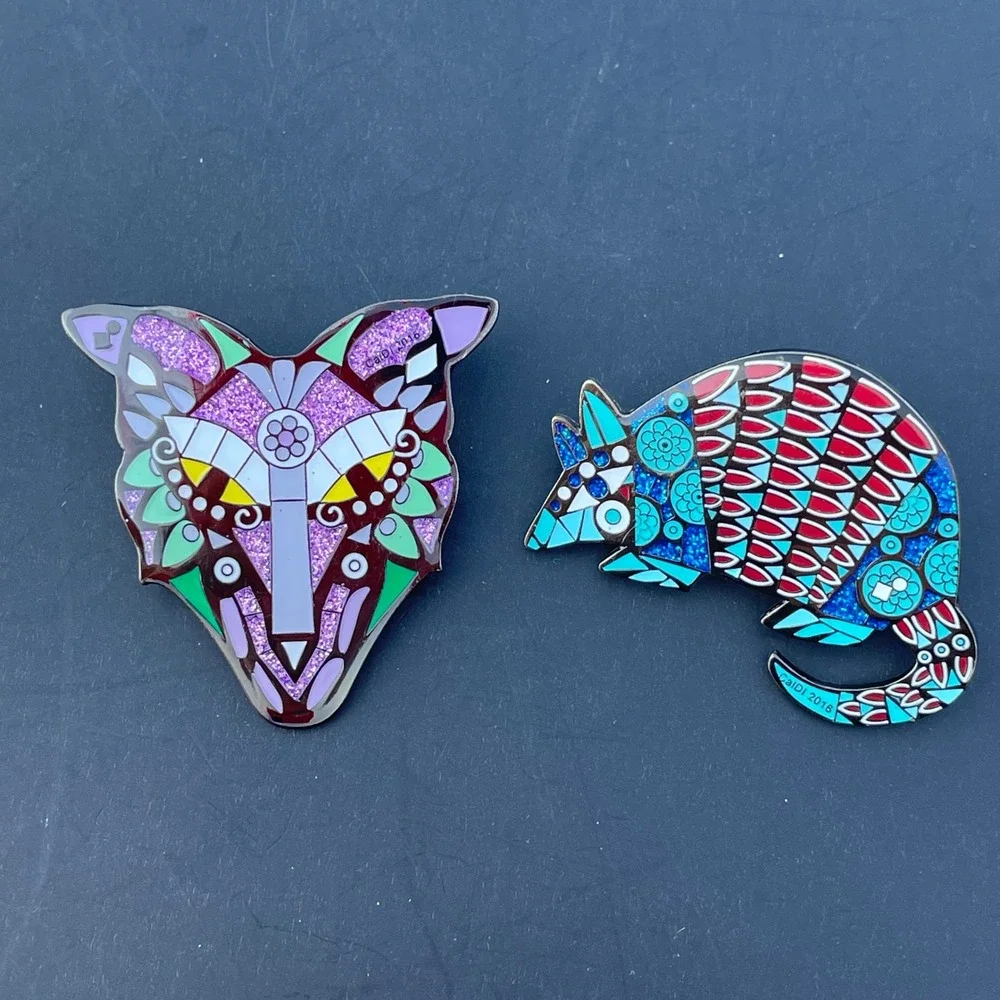 Destination Imagination 2016 Geometric Fox Armadillo Enamel Pin Set 2pc Glitter